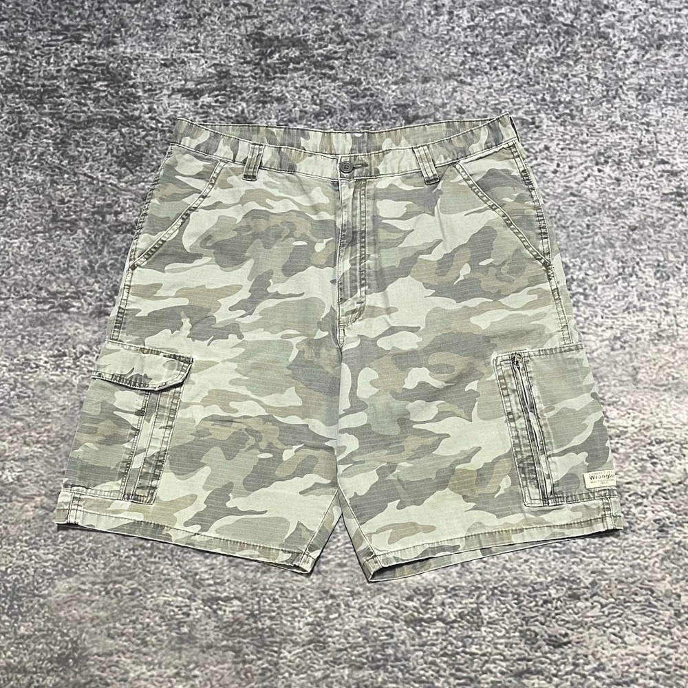 Wrangler Camo Cargo Shorts Mens 36 Green Brown Camouflage Baggy Y2K Utility